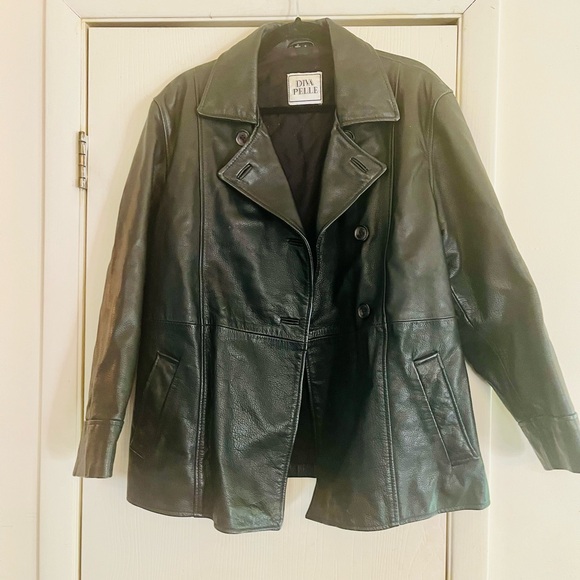 SOLD💔VTG 90s Baddie Black Leather Minimalist Model Off Duty Double Breasted Coat - Picture 1 of 8